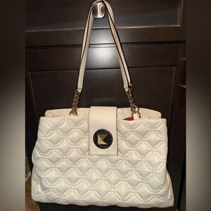 Kate Spade NY Quilted Leather Turn-Lock Shoulder Bag|  Ivory Red Lining|❤️